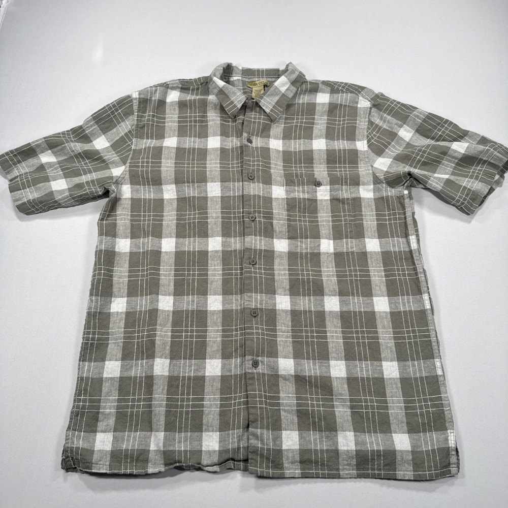 Islander Mens XL Plaid Linen Blend Short Sleeve Button Down Shirt Casual Beach